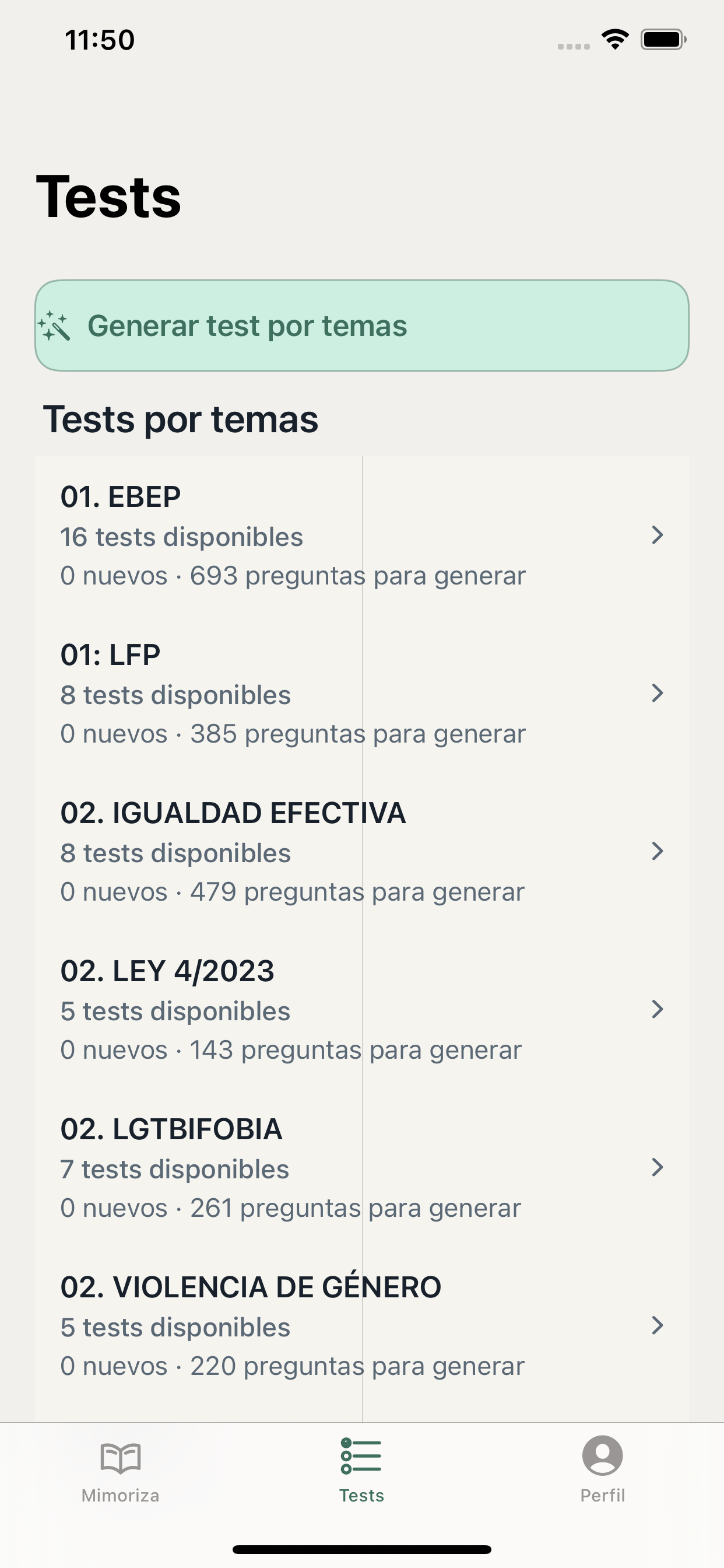 Catálogo de tests por temas de CECOP
